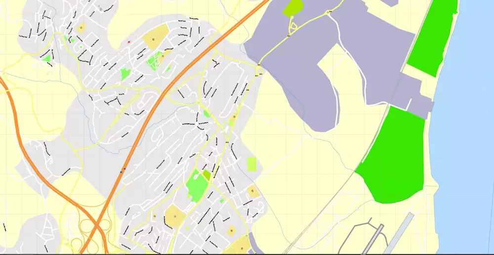 Map Lisbon (Lisboa) Metropolitan Area, Portugal, Printable Vector exact detailed City Plan, scale 1:3664, editable Layered Adobe Illustrator