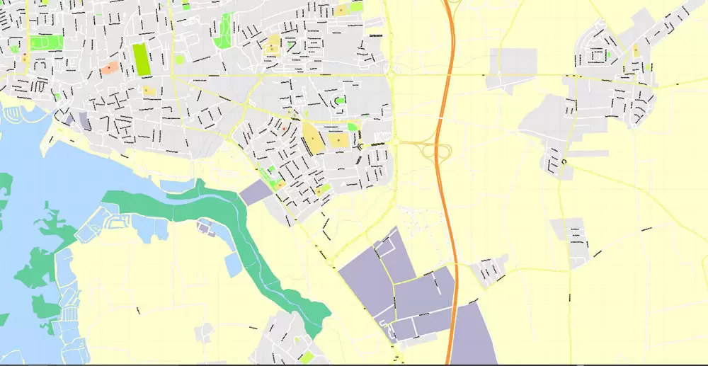 Map Lisbon (Lisboa) Metropolitan Area, Portugal, Printable Vector exact detailed City Plan, scale 1:3664, editable Layered Adobe Illustrator