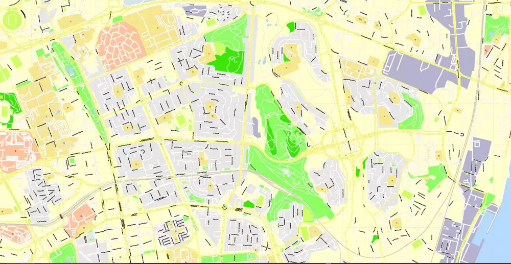 Map Lisbon (Lisboa) Metropolitan Area, Portugal, Printable Vector exact detailed City Plan, scale 1:3664, editable Layered Adobe Illustrator