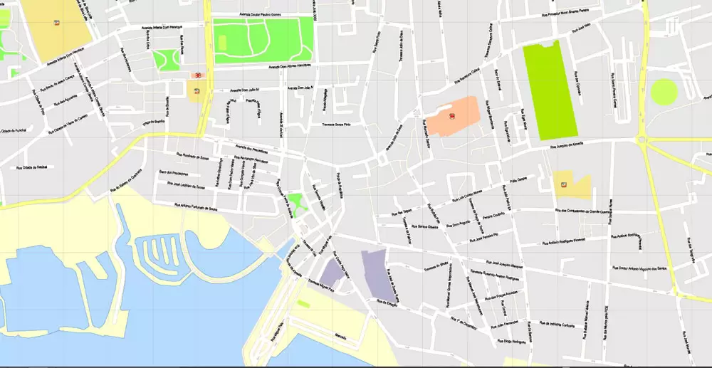 Map Lisbon (Lisboa) Metropolitan Area, Portugal, Printable Vector exact detailed City Plan, scale 1:3664, editable Layered Adobe Illustrator