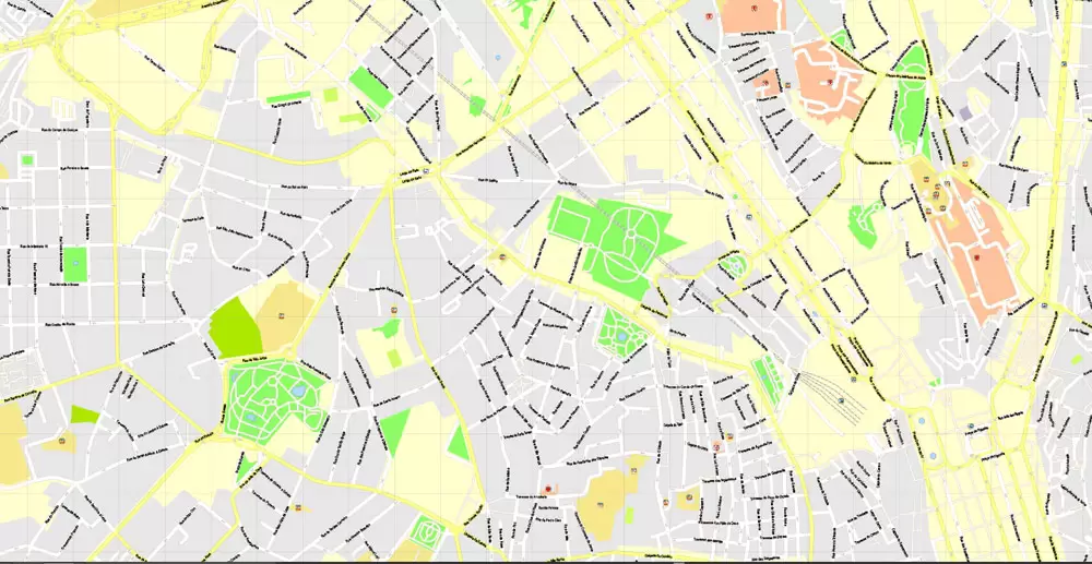 Map Lisbon (Lisboa) Metropolitan Area, Portugal, Printable Vector exact detailed City Plan, scale 1:3664, editable Layered Adobe Illustrator