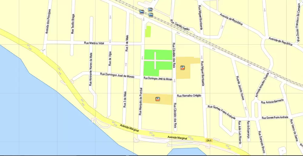 Map Lisbon (Lisboa) Metropolitan Area, Portugal, Printable Vector exact detailed City Plan, scale 1:3664, editable Layered Adobe Illustrator