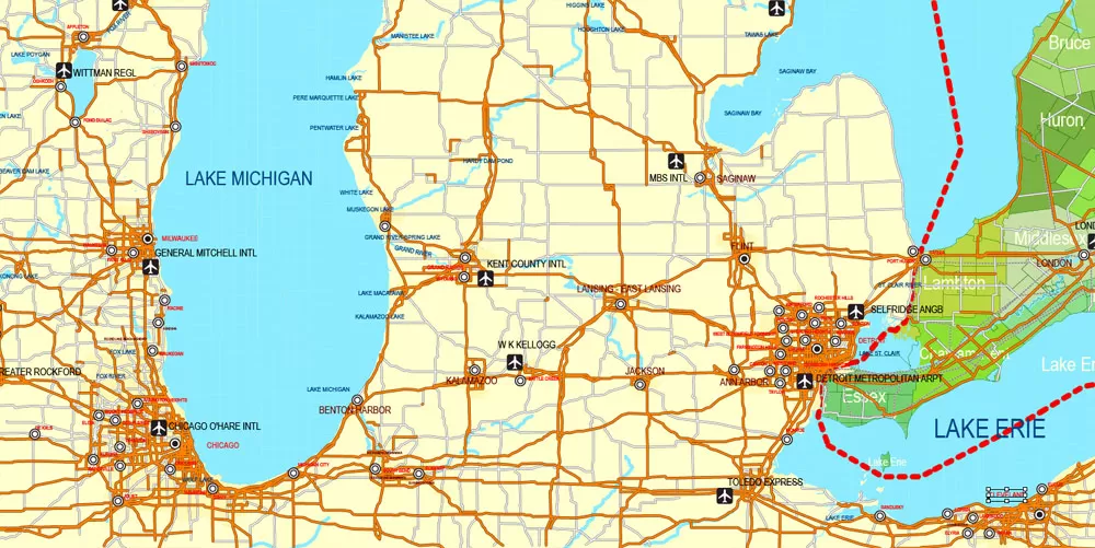 Printable Admin Road Map Canada Extra Detailed, Miller Projection, - Provinces, Counties, Admin Districts, Roads, Water, Cities, Airports full editable, Adobe Illustrator, scalable, editable text format names, 154 Mb ZIP