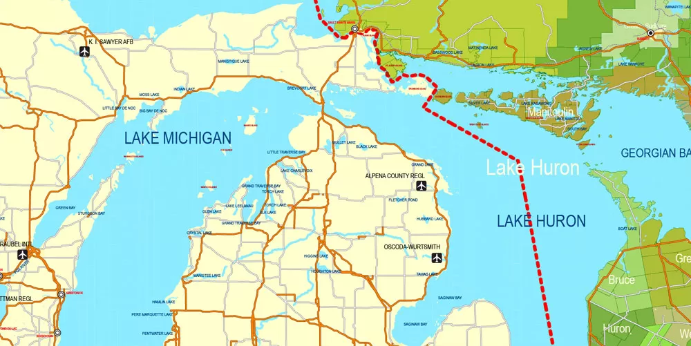 Printable Admin Road Map Canada Extra Detailed, Miller Projection, - Provinces, Counties, Admin Districts, Roads, Water, Cities, Airports full editable, Adobe Illustrator, scalable, editable text format names, 154 Mb ZIP