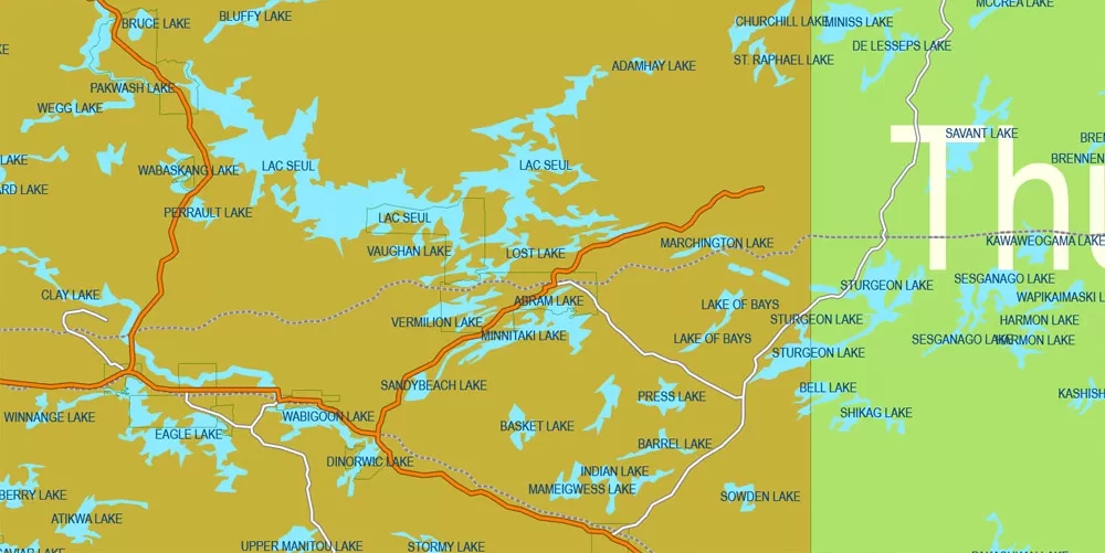 Printable Admin Road Map Canada Extra Detailed, Miller Projection, - Provinces, Counties, Admin Districts, Roads, Water, Cities, Airports full editable, Adobe Illustrator, scalable, editable text format names, 154 Mb ZIP
