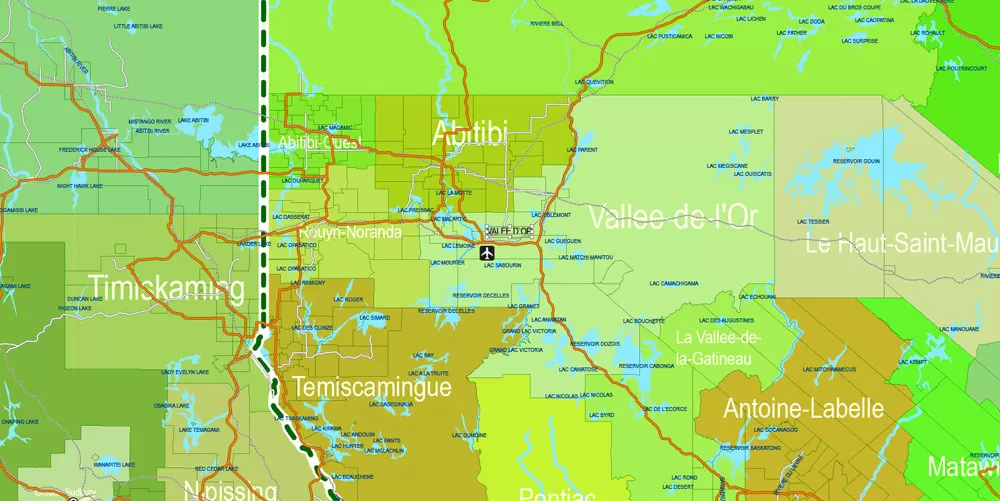 Printable Admin Road Map Canada Extra Detailed, Miller Projection, - Provinces, Counties, Admin Districts, Roads, Water, Cities, Airports full editable, Adobe Illustrator, scalable, editable text format names, 154 Mb ZIP