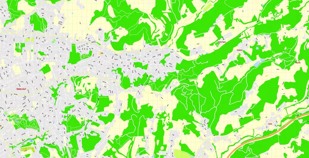 Printable Vector Map Graz, Austria, exact detailed City Plan, 100 meters scale map 1:3125, editable Layered Adobe Illustrator, 17 Mb ZIP