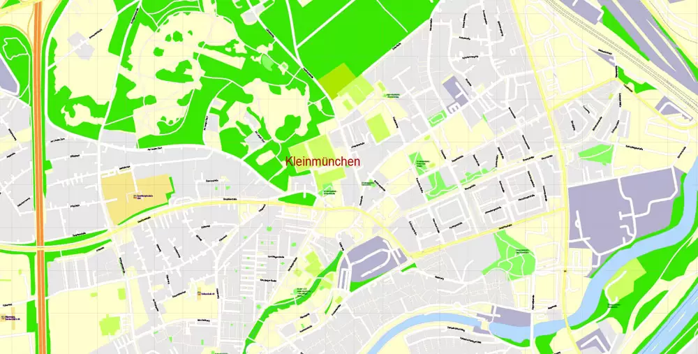 Printable Vector Map Linz, Austria, exact detailed City Plan, 100 meters scale map 1:3125, editable Layered Adobe Illustrator, 21 Mb ZIP