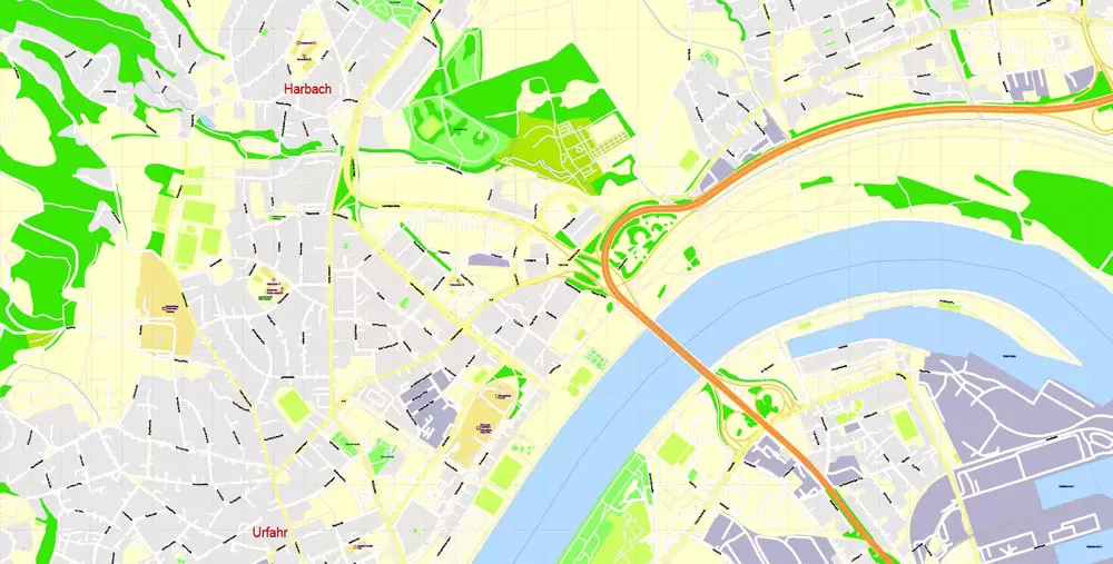 Printable Vector Map Linz, Austria, exact detailed City Plan, 100 meters scale map 1:3125, editable Layered Adobe Illustrator, 21 Mb ZIP