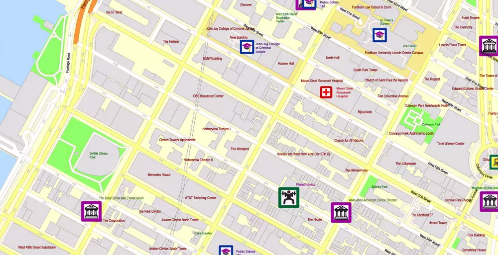 Printable Map New York City, US, exact detailed City Plan scale 100 meters 1:3556 ALL Buildings, full editable Vector, AutoCAD DXF, scalable, 67 mb ZIP