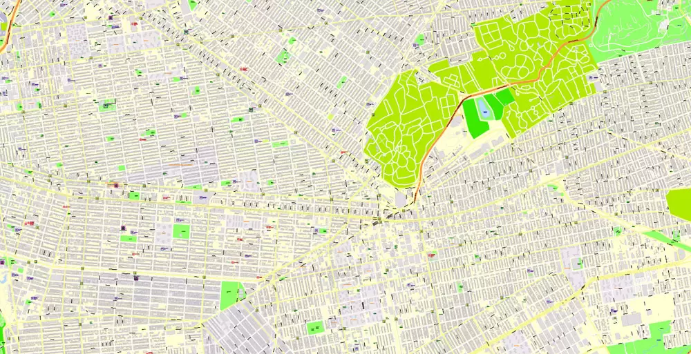 Printable Map New York City, US, exact detailed City Plan scale 100 meters 1:3556 ALL Buildings, full editable Vector, AutoCAD DXF, scalable, 67 mb ZIP
