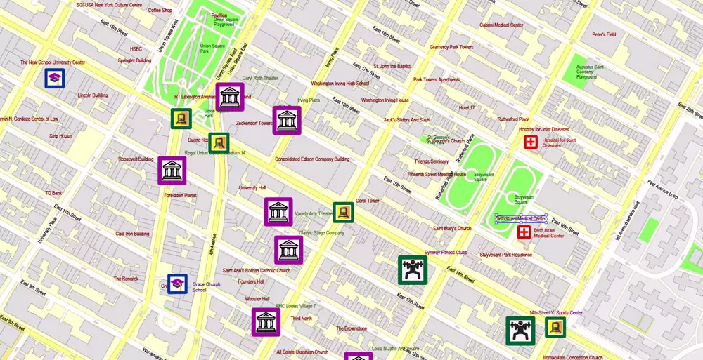 Printable Map New York City, US, exact detailed City Plan scale 100 meters 1:3556 ALL Buildings, full editable Vector, AutoCAD DXF, scalable, 67 mb ZIP