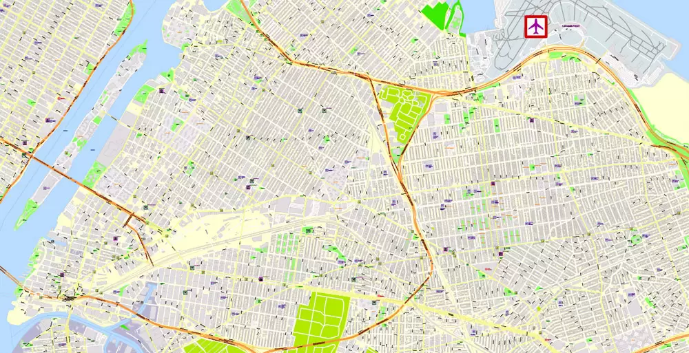 Printable Map New York City, US, exact detailed City Plan scale 100 meters 1:3556 ALL Buildings, full editable Vector, AutoCAD DXF, scalable, 67 mb ZIP