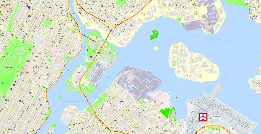 Printable Map New York City, US, exact detailed City Plan scale 100 meters 1:3556 ALL Buildings, full editable Vector, AutoCAD DXF, scalable, 67 mb ZIP