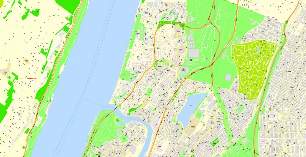Printable Map New York City, US, exact detailed City Plan scale 100 meters 1:3556 ALL Buildings, full editable Vector, AutoCAD DXF, scalable, 67 mb ZIP
