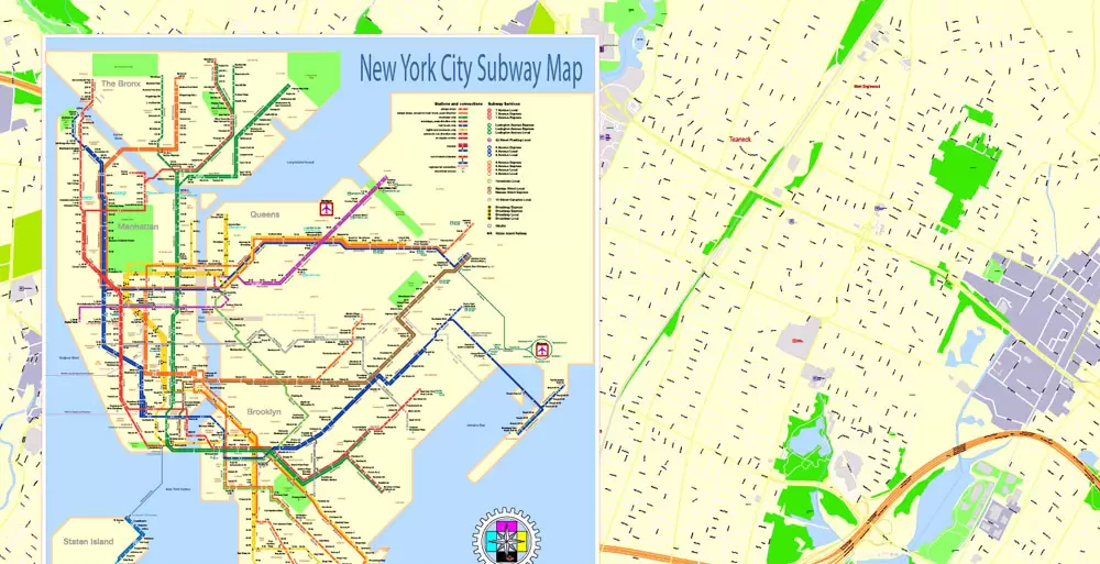 Printable Map New York City, US, exact detailed City Plan scale 100 meters 1:3556 ALL Buildings, full editable Vector, AutoCAD DXF, scalable, 67 mb ZIP