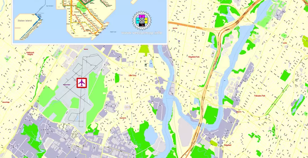 Printable Map New York City, US, exact detailed City Plan scale 100 meters 1:3556 ALL Buildings, full editable Vector, AutoCAD DXF, scalable, 67 mb ZIP