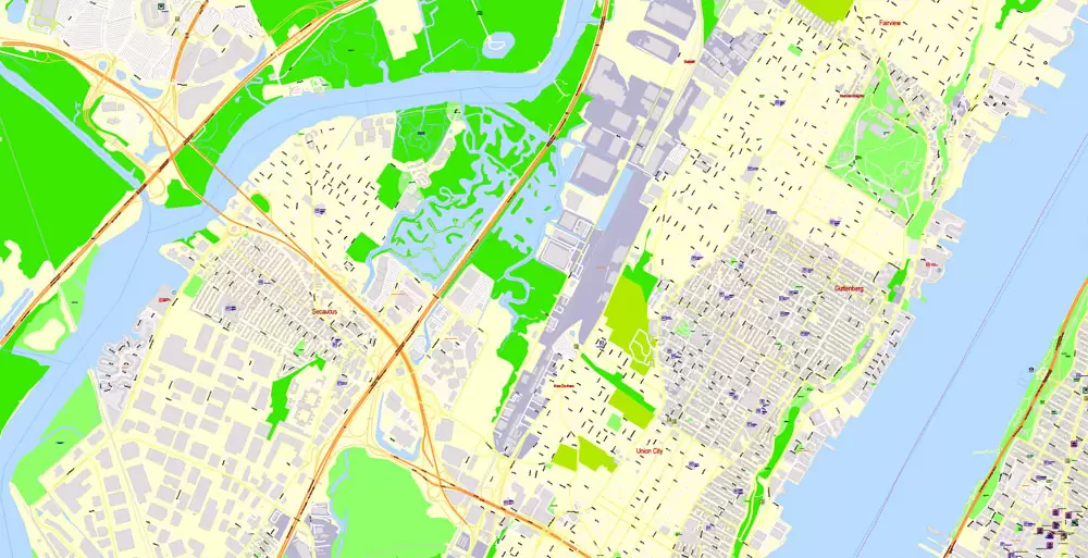Printable Map New York City, US, exact detailed City Plan scale 100 meters 1:3556 ALL Buildings, full editable Vector, AutoCAD DXF, scalable, 67 mb ZIP