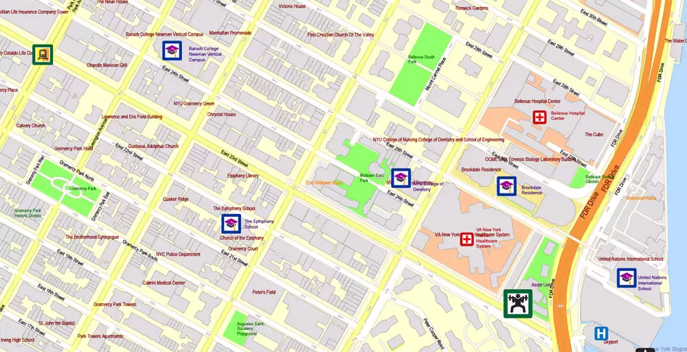 Printable Map New York City, US, exact detailed City Plan scale 100 meters 1:3556 ALL Buildings, full editable Vector, AutoCAD DXF, scalable, 67 mb ZIP