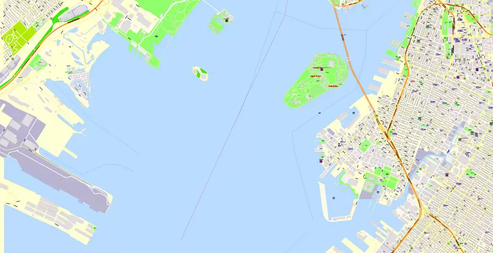 Printable Map New York City, US, exact detailed City Plan scale 100 meters 1:3556 ALL Buildings, full editable Vector, AutoCAD DXF, scalable, 67 mb ZIP