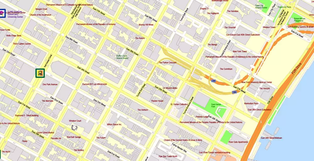 Printable Map New York City, US, exact detailed City Plan scale 100 meters 1:3556 ALL Buildings, full editable Vector, AutoCAD DXF, scalable, 67 mb ZIP