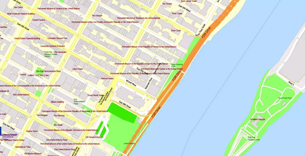 Printable Map New York City, US, exact detailed City Plan scale 100 meters 1:3556 ALL Buildings, full editable Vector, AutoCAD DXF, scalable, 67 mb ZIP