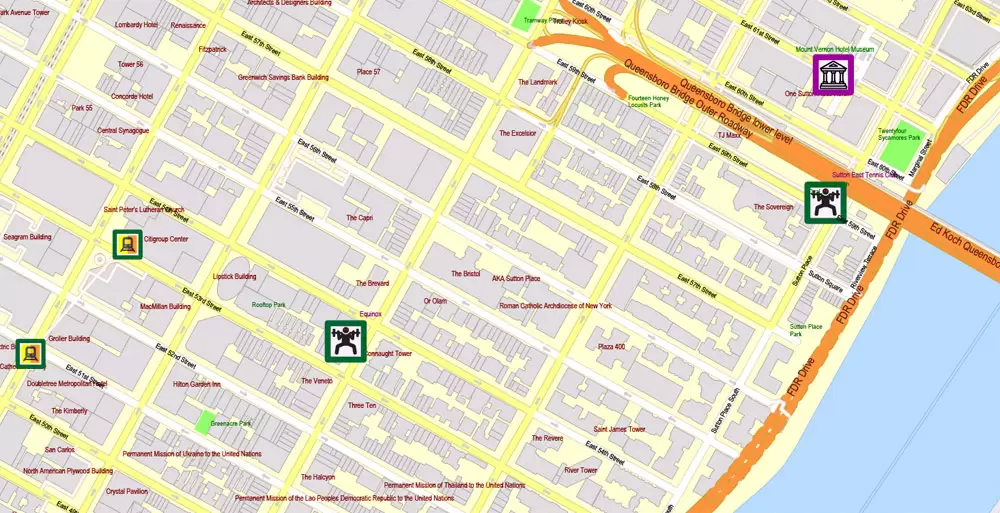 Printable Map New York City, US, exact detailed City Plan scale 100 meters 1:3556 ALL Buildings, full editable Vector, AutoCAD DXF, scalable, 67 mb ZIP