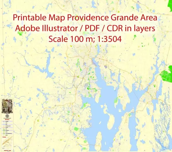 Printable Map Providence Metro Area, Rhode Island US, exact vector City Plan scale 1:5304, full editable, Adobe Illustrator, scalable, editable, text format  street names, 24 mb ZIP