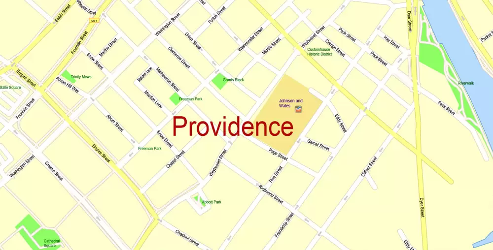 Printable Map Providence Metro Area, Rhode Island US, exact vector City Plan scale 1:5304, full editable, Adobe Illustrator, scalable, editable, text format street names, 24 mb ZIP