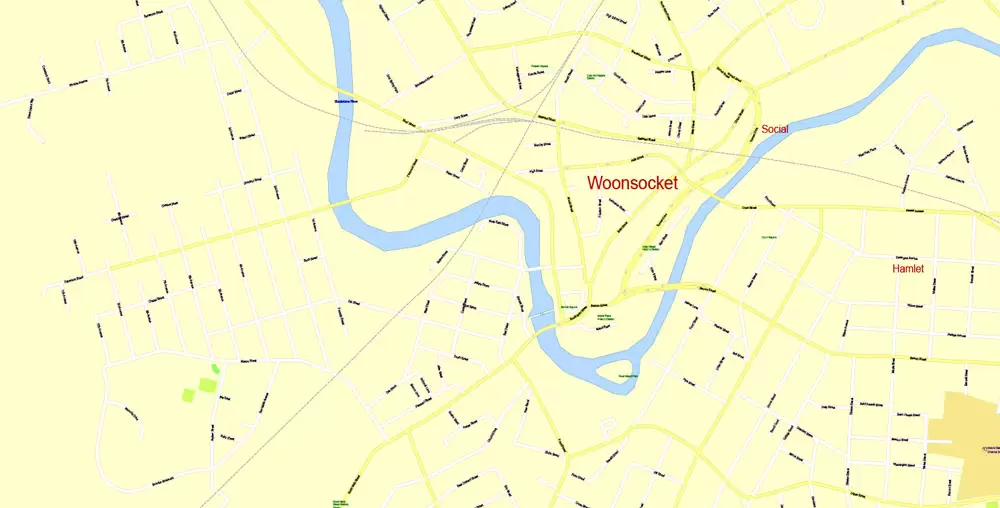 Printable Map Providence Metro Area, Rhode Island US, exact vector City Plan scale 1:5304, full editable, Adobe Illustrator, scalable, editable, text format street names, 24 mb ZIP