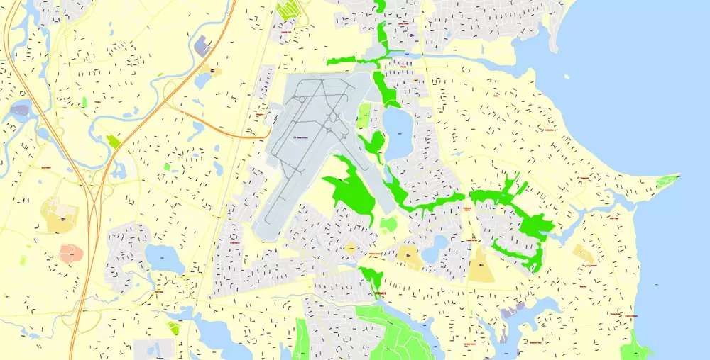 Printable Map Providence Metro Area, Rhode Island US, exact vector City Plan scale 1:5304, full editable, Adobe Illustrator, scalable, editable, text format street names, 24 mb ZIP