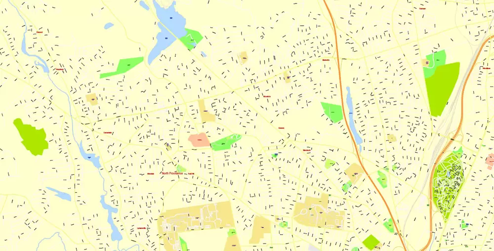 Printable Map Providence Metro Area, Rhode Island US, exact vector City Plan scale 1:5304, full editable, Adobe Illustrator, scalable, editable, text format street names, 24 mb ZIP