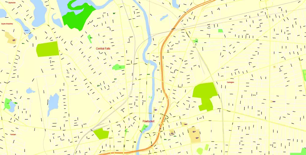 Printable Map Providence Metro Area, Rhode Island US, exact vector City Plan scale 1:5304, full editable, Adobe Illustrator, scalable, editable, text format street names, 24 mb ZIP