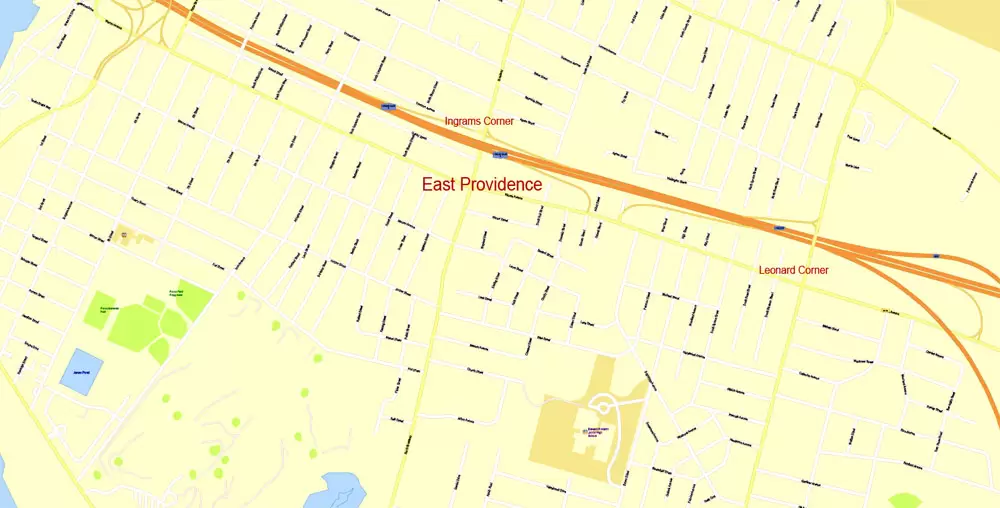 Printable Map Providence Metro Area, Rhode Island US, exact vector City Plan scale 1:5304, full editable, Adobe Illustrator, scalable, editable, text format street names, 24 mb ZIP