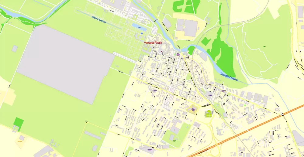 Printable Vector Map Turin / Torino Metro Area, Italy, exact detailed City Plan all Buildings, 100 meters scale map 1:3318, editable Layered Adobe Illustrator, 26 Mb ZIP