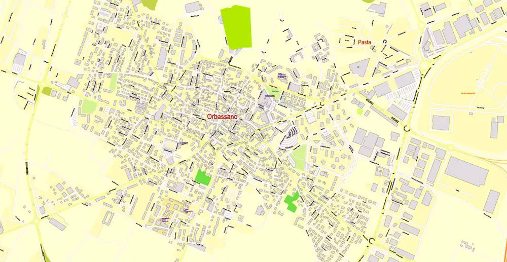 Printable Vector Map Turin / Torino Metro Area, Italy, exact detailed City Plan all Buildings, 100 meters scale map 1:3318, editable Layered Adobe Illustrator, 26 Mb ZIP