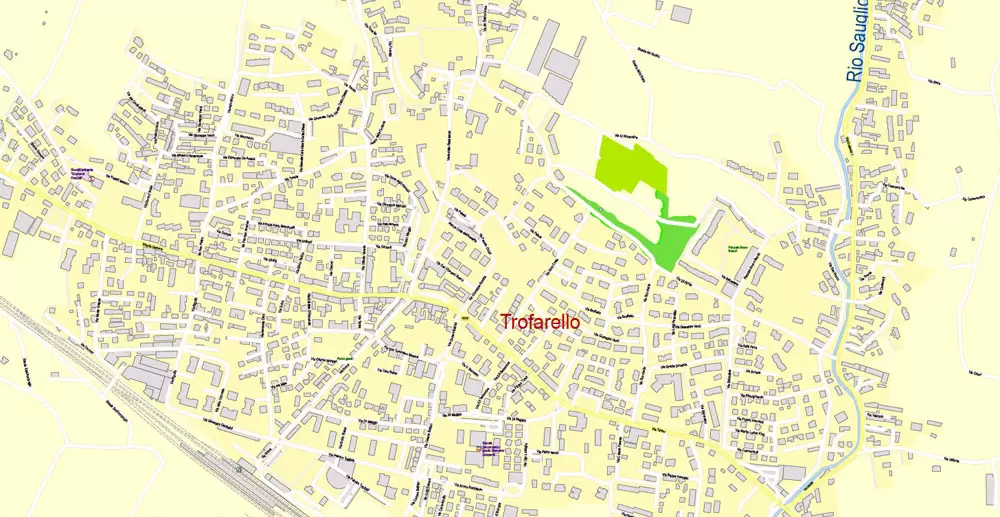 Printable Vector Map Turin / Torino Metro Area, Italy, exact detailed City Plan all Buildings, 100 meters scale map 1:3318, editable Layered Adobe Illustrator, 26 Mb ZIP