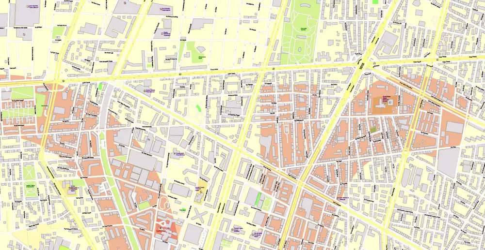 Printable Vector Map Turin / Torino Metro Area, Italy, exact detailed City Plan all Buildings, 100 meters scale map 1:3318, editable Layered Adobe Illustrator, 26 Mb ZIP