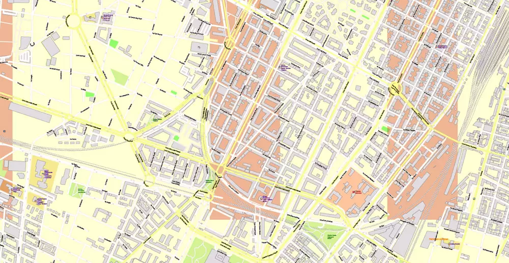 Printable Vector Map Turin / Torino Metro Area, Italy, exact detailed City Plan all Buildings, 100 meters scale map 1:3318, editable Layered Adobe Illustrator, 26 Mb ZIP