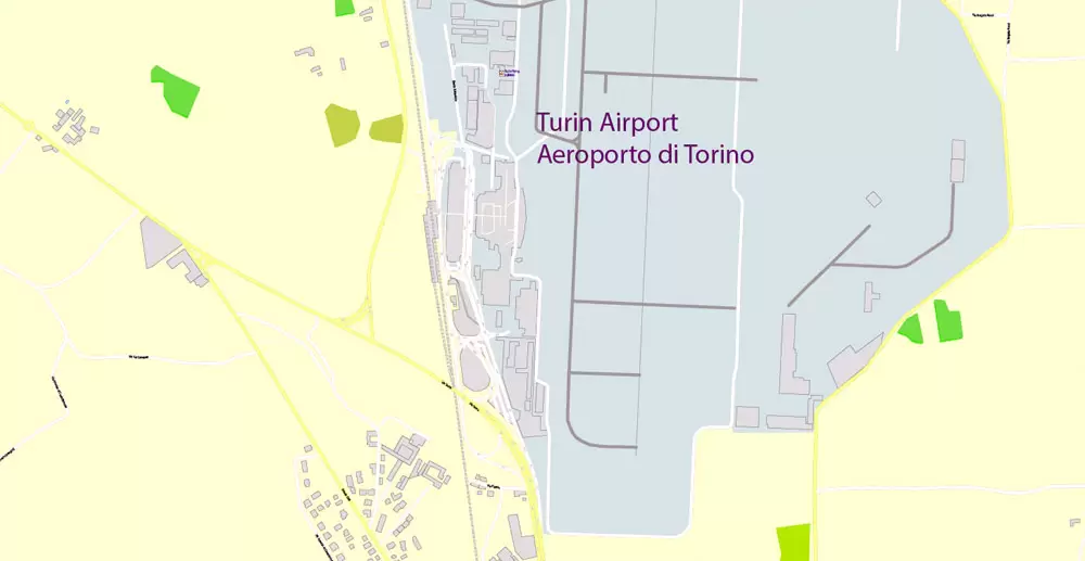 Printable Vector Map Turin / Torino Metro Area, Italy, exact detailed City Plan all Buildings, 100 meters scale map 1:3318, editable Layered Adobe Illustrator, 26 Mb ZIP