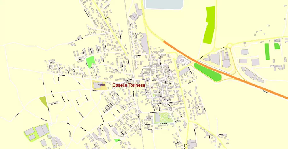 Printable Vector Map Turin / Torino Metro Area, Italy, exact detailed City Plan all Buildings, 100 meters scale map 1:3318, editable Layered Adobe Illustrator, 26 Mb ZIP