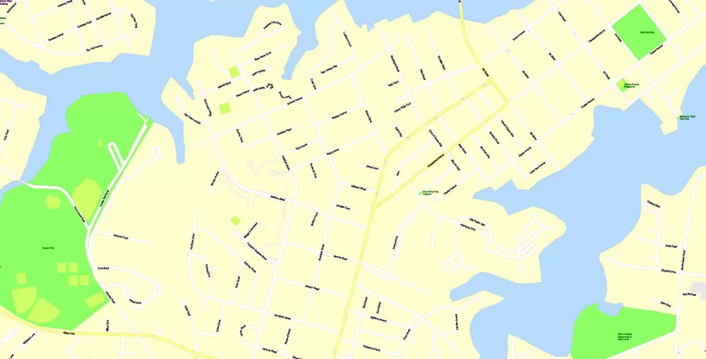 Printable Map Annapolis and Neighborhoods, Maryland US, exact vector City Plan scale 1:3649, full editable, Adobe Illustrator