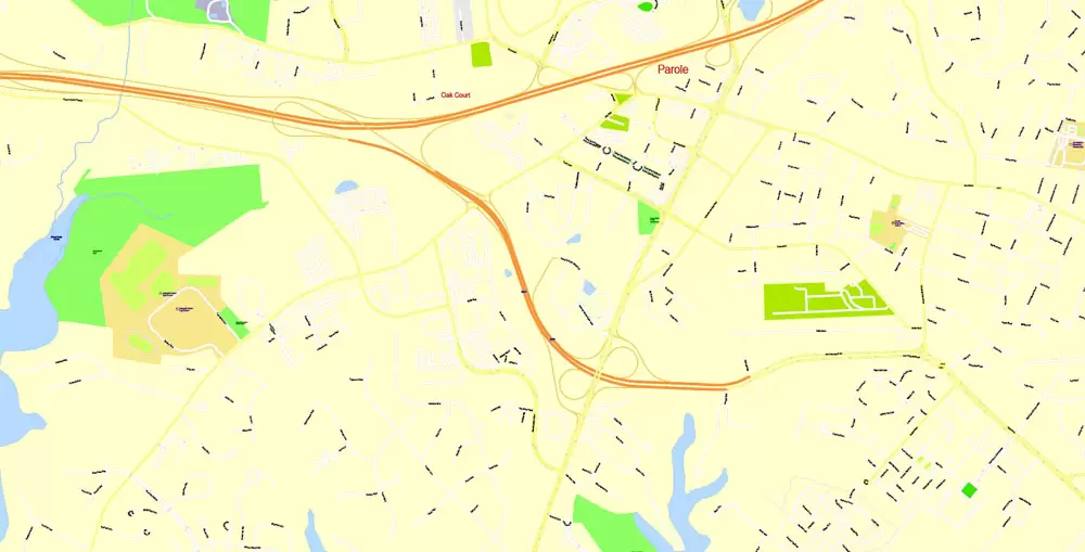 Printable Map Annapolis and Neighborhoods, Maryland US, exact vector City Plan scale 1:3649, full editable, Adobe Illustrator