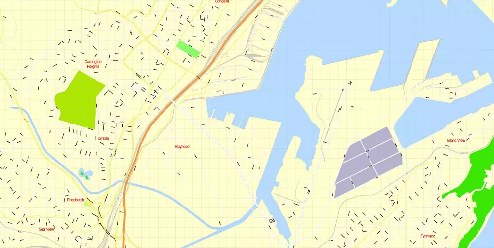 Printable Vector Map Durban South Africa, exact detailed City Plan, 100 meters scale map 1:4074, editable Layered Adobe Illustrator