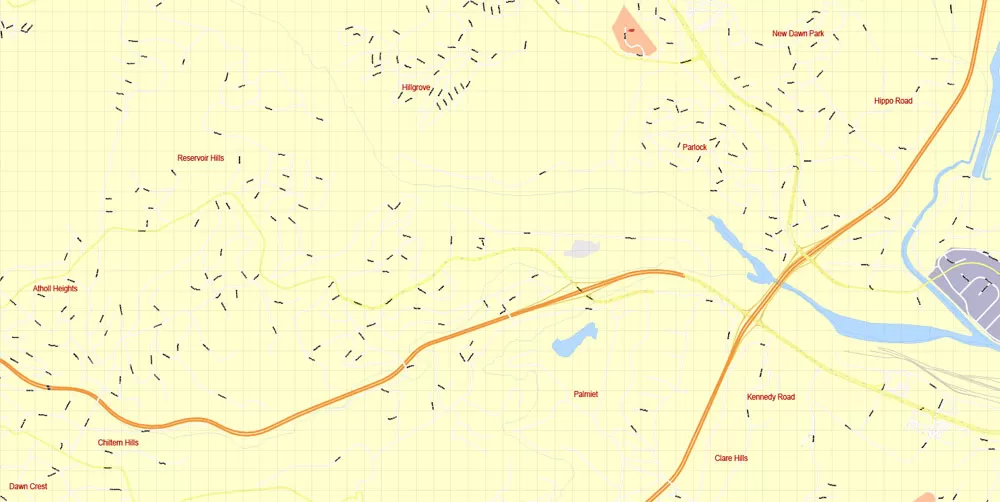 Printable Vector Map Durban South Africa, exact detailed City Plan, 100 meters scale map 1:4074, editable Layered Adobe Illustrator