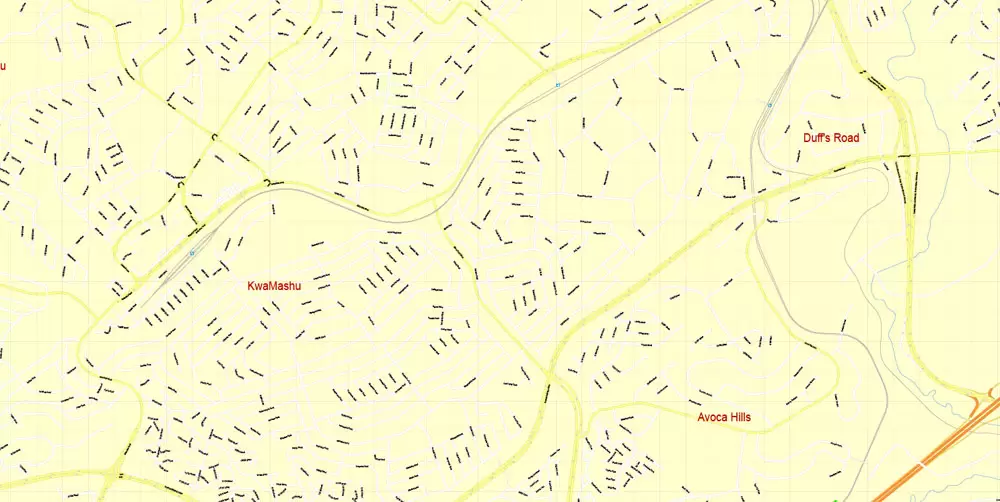 Printable Vector Map Durban South Africa, exact detailed City Plan, 100 meters scale map 1:4074, editable Layered Adobe Illustrator