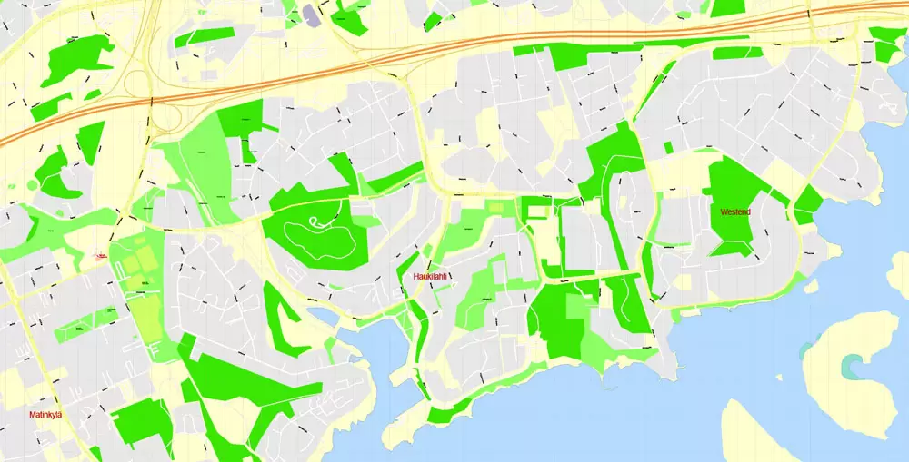Printable Vector Map Helsinki Finland, exact detailed City Plan, 100 meters scale map 1:2333, editable Layered Adobe Illustrator, 19 Mb ZIP