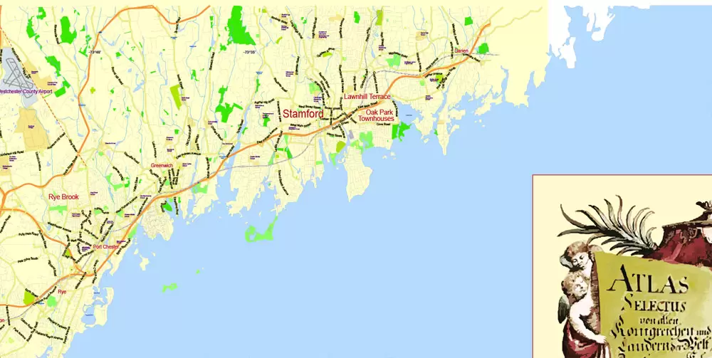 Printable Map New York City Metro Area exact vector City Plan scale 1:56948, full editable, Adobe Illustrator, scalable, text format street names, 23 mb ZIP