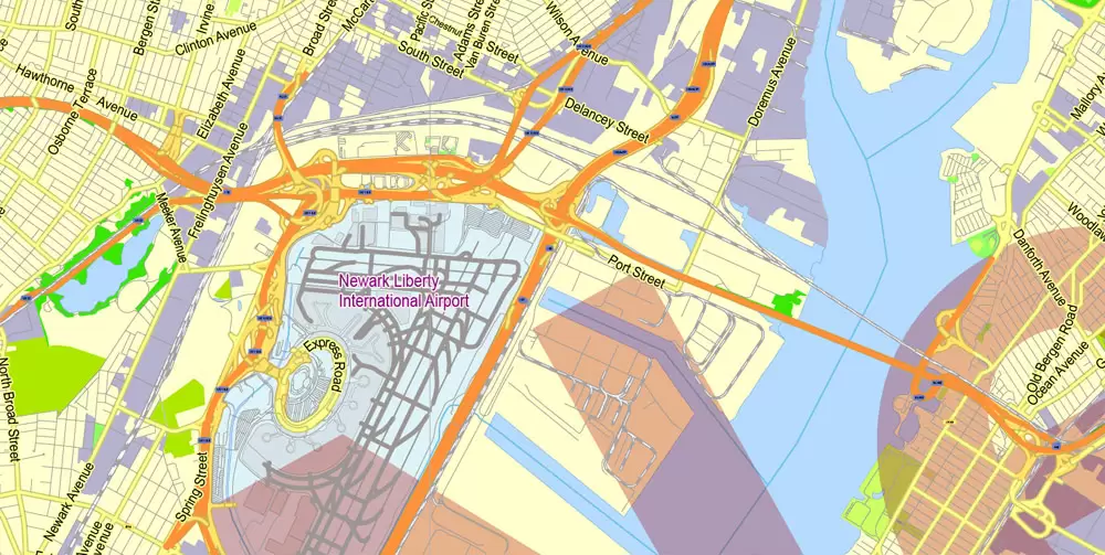 Printable Map New York City Metro Area exact vector City Plan scale 1:56948, full editable, Adobe Illustrator, scalable, text format street names, 23 mb ZIP