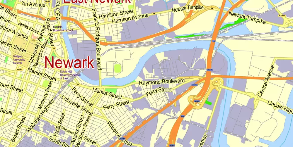 Printable Map New York City Metro Area exact vector City Plan scale 1:56948, full editable, Adobe Illustrator, scalable, text format street names, 23 mb ZIP